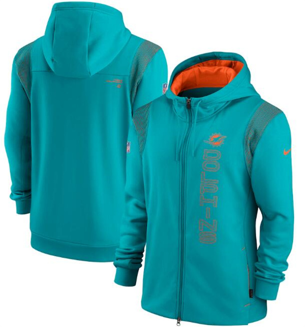 Men's  Aqua Miami Dolphins 2021 Sideline Team Performance Full-Zip Hoodie
